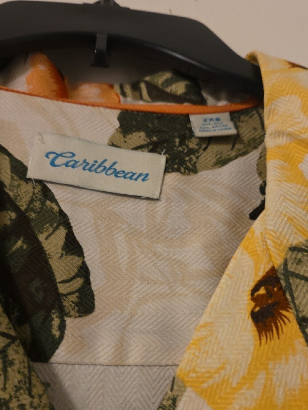 Caribbean Tropical Floral Camp Shirt in Cream, Green, Orange, Yellow - Picture 2 of 2